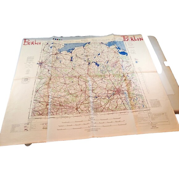 US WWII 1944 Map of Berlin Region 3rd Edition 1944 Survey WW2 USA 33.5"x28" - Picture 1 of 16